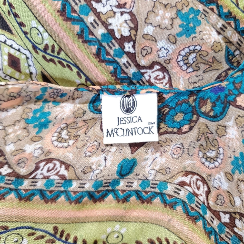 Jessica McClintock Scarf Shawl Wrap Cardigan Indigo Olive Paisley Floral Stripe - Picture 9 of 10